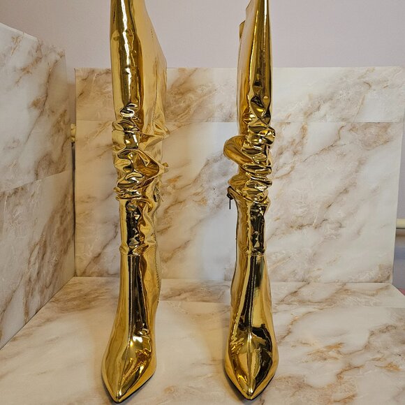 I.N.C Iyonna Over-The-Knee Slouch Boots, Gold Patent, Size 7, NWOT - Picture 2 of 6